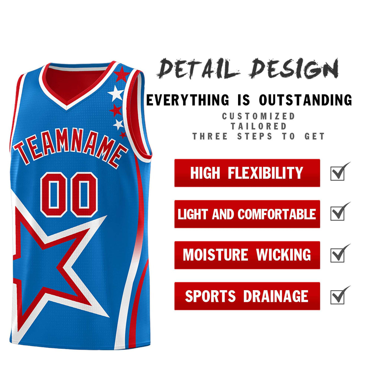Custom Red Royal Reversible Color Block Start Pattern Sports Uniform Basketball Jersey Kits
