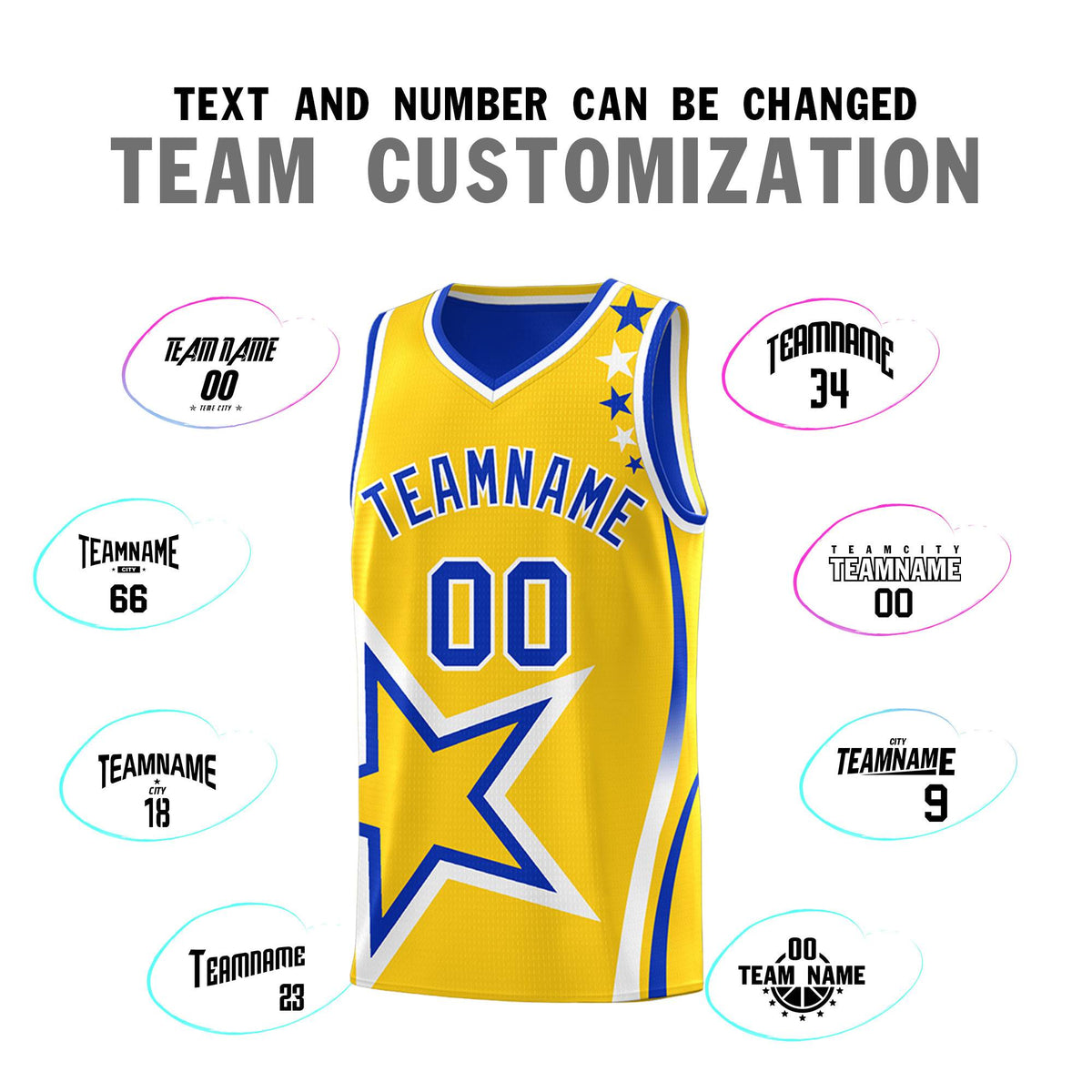 Custom Royal Gold Reversible Color Block Start Pattern Sports Uniform Basketball Jersey Kits