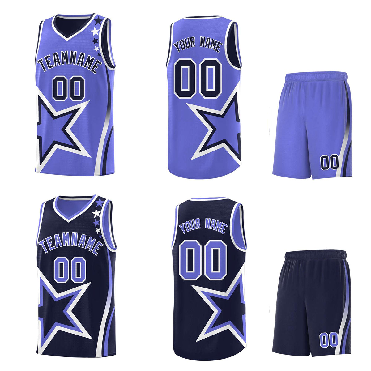 Custom Royal Purple Reversible Color Block Start Pattern Sports Uniform Basketball Jersey Kits