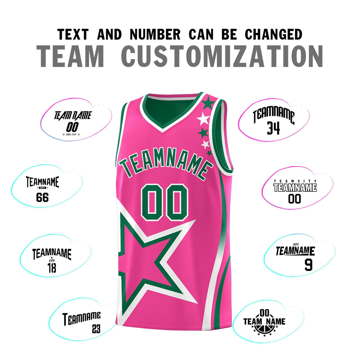 Custom Kelly Green Pink Reversible Color Block Start Pattern Sports Uniform Basketball Jersey Kits