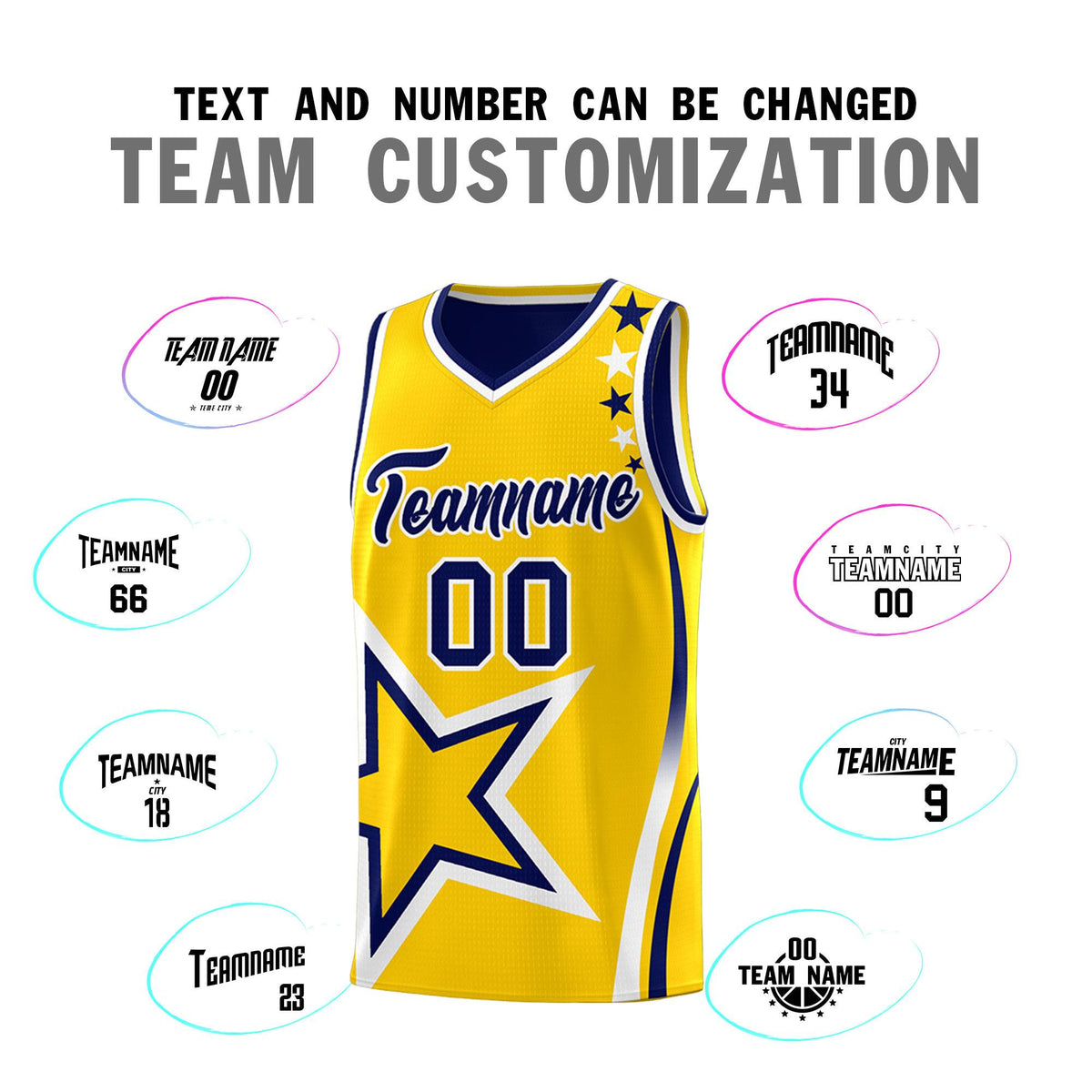 Custom Navy Gold Reversible Color Block Start Pattern Sports Uniform Basketball Jersey Kits