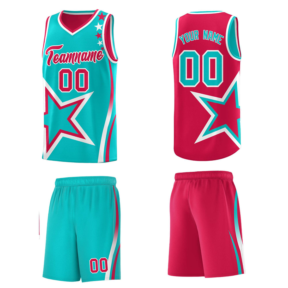 Custom Red Bright Green Reversible Color Block Start Pattern Sports Uniform Basketball Jersey Kits