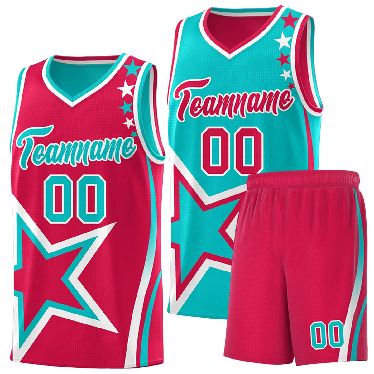 Custom Red Bright Green Reversible Color Block Start Pattern Sports Uniform Basketball Jersey Kits