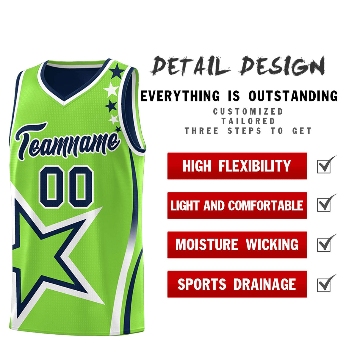 Custom Navy Neon Green Reversible Color Block Start Pattern Sports Uniform Basketball Jersey Kits