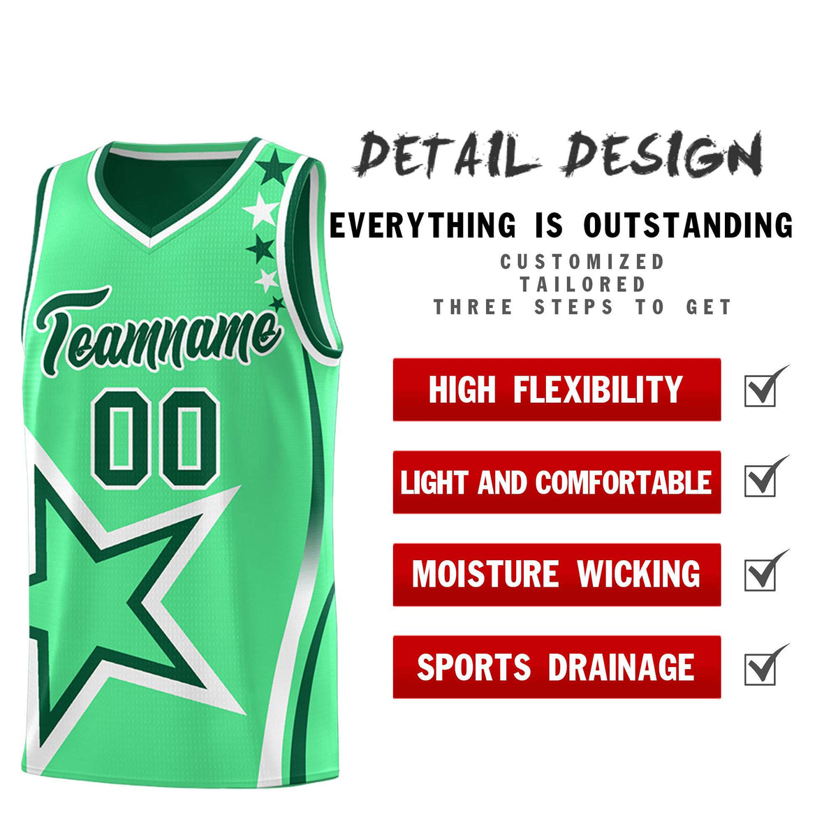 Custom Green Light Green Reversible Color Block Start Pattern Sports Uniform Basketball Jersey Kits