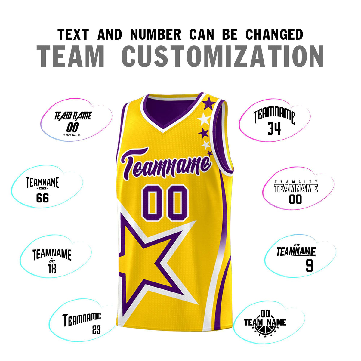 Custom Purple Gold Reversible Color Block Start Pattern Sports Uniform Basketball Jersey Kits