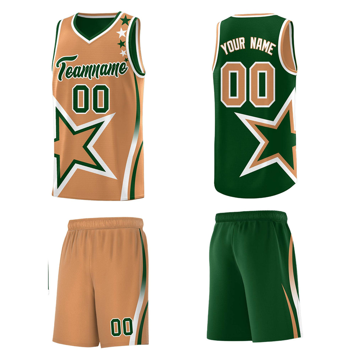 Custom Midnight Green Desert Yellow Reversible Color Block Start Pattern Sports Uniform Basketball Jersey Kits