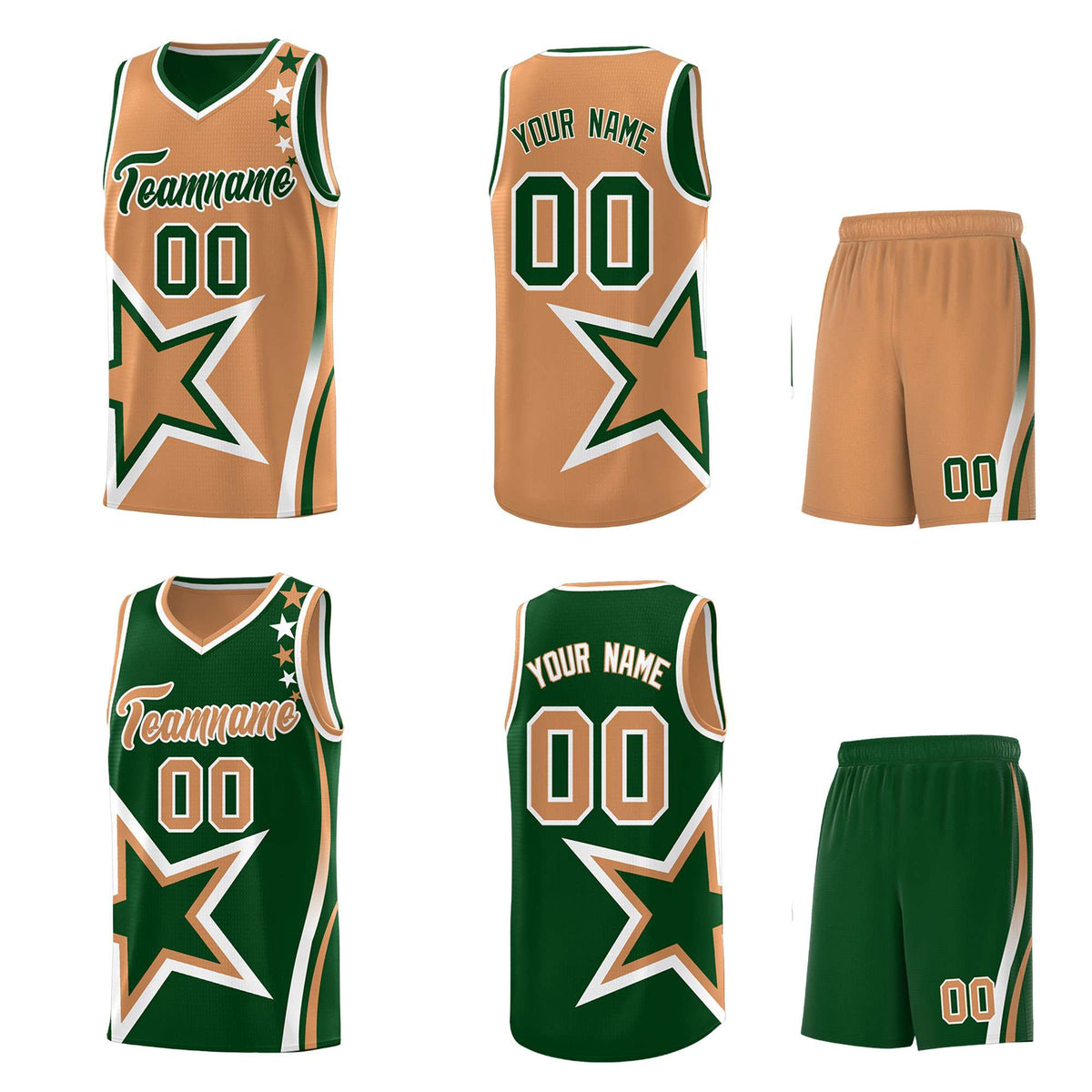 Custom Midnight Green Desert Yellow Reversible Color Block Start Pattern Sports Uniform Basketball Jersey Kits