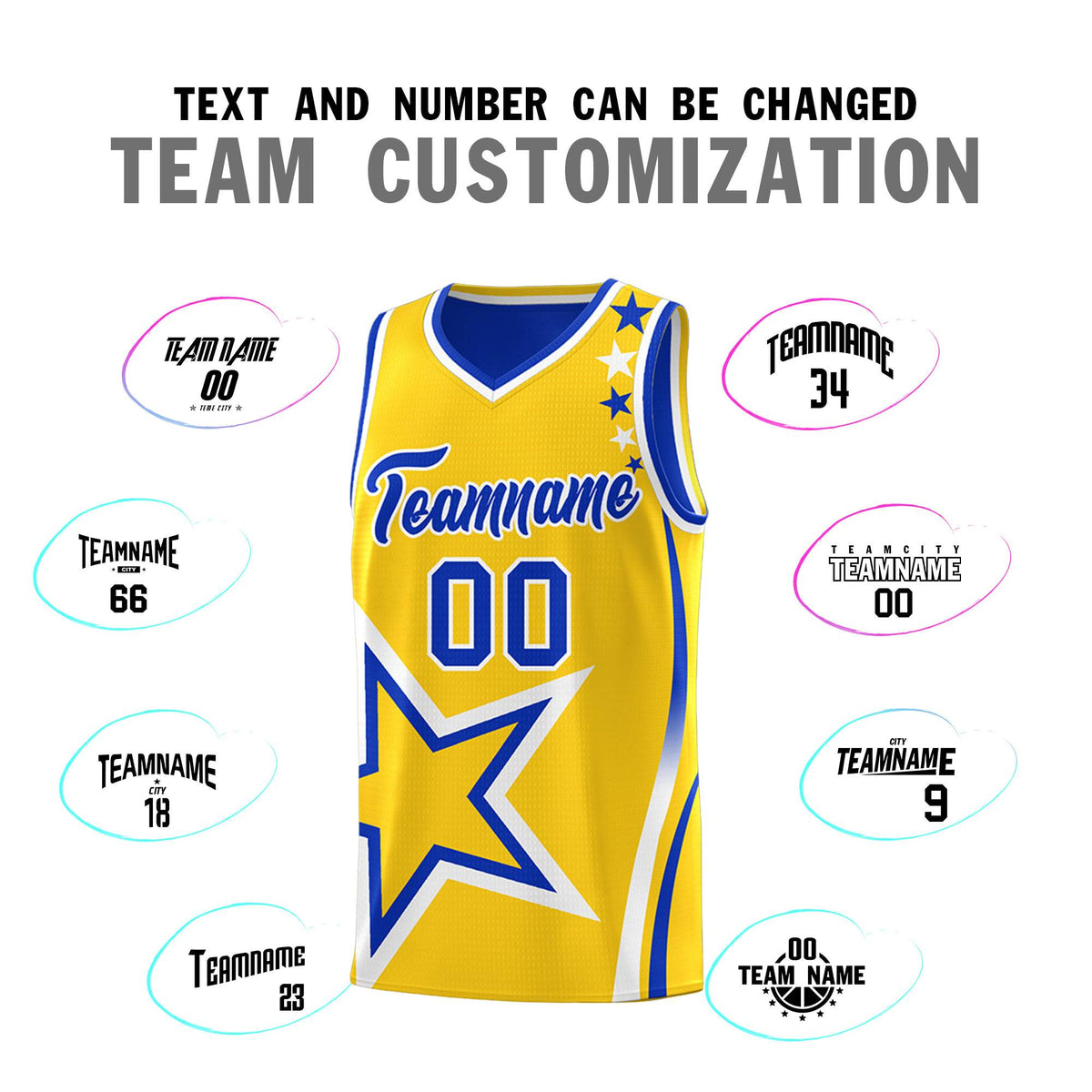 Custom Royal Gold Reversible Color Block Start Pattern Sports Uniform Basketball Jersey Kits