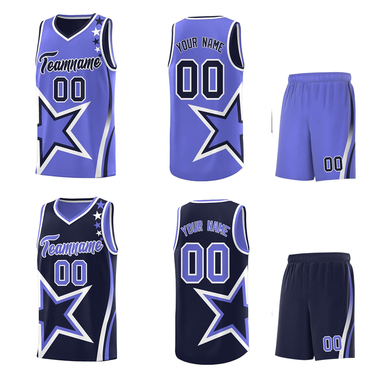 Custom Royal Purple Reversible Color Block Start Pattern Sports Uniform Basketball Jersey Kits