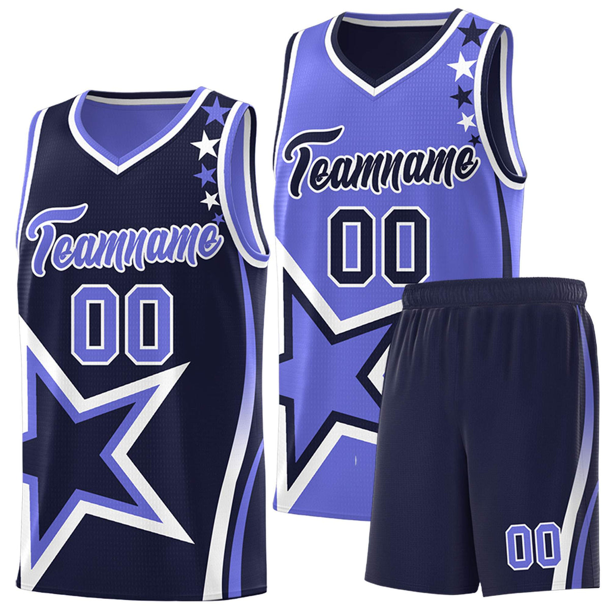 Custom Royal Purple Reversible Color Block Start Pattern Sports Uniform Basketball Jersey Kits