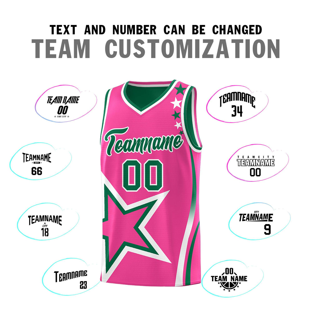 Custom Kelly Green Pink Reversible Color Block Start Pattern Sports Uniform Basketball Jersey Kits