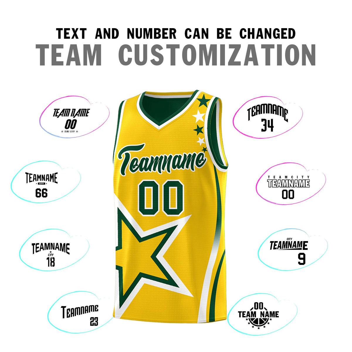 Custom Green Gold Reversible Color Block Start Pattern Sports Uniform Basketball Jersey Kits