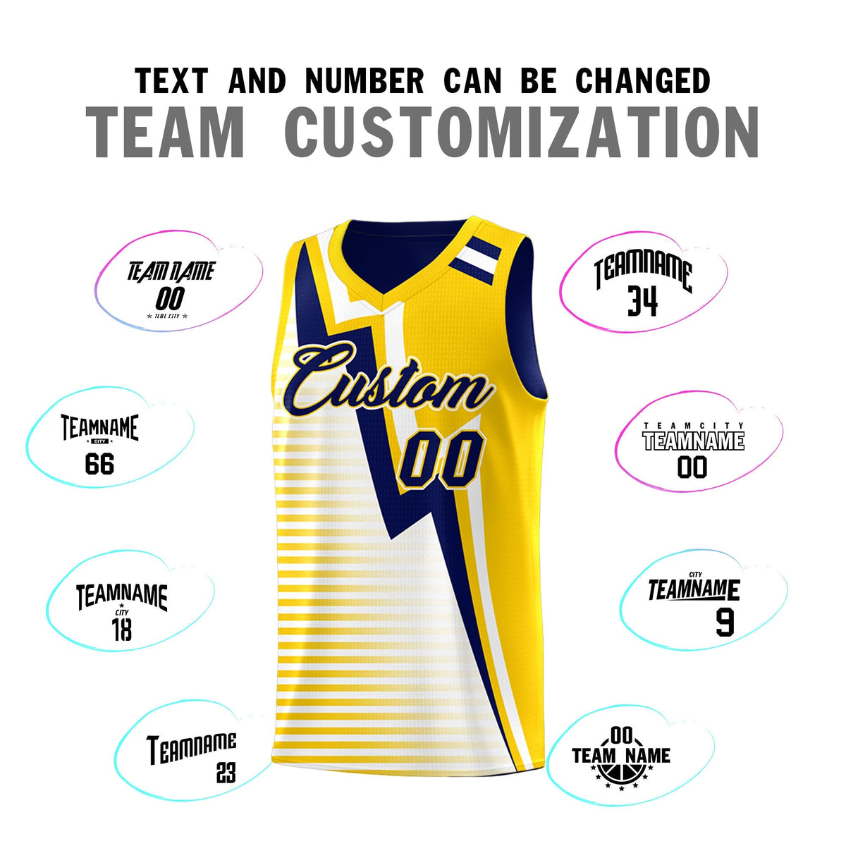 Custom Navy Gold White Gradient Stripes Lightning Pattern Reversible Sets Basketball Jersey| KXKSHOP