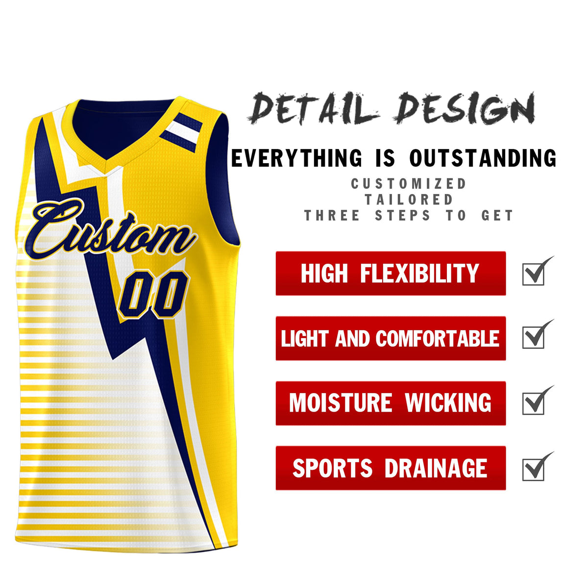 Custom Navy Gold White Gradient Stripes Lightning Pattern Reversible Sets Basketball Jersey| KXKSHOP