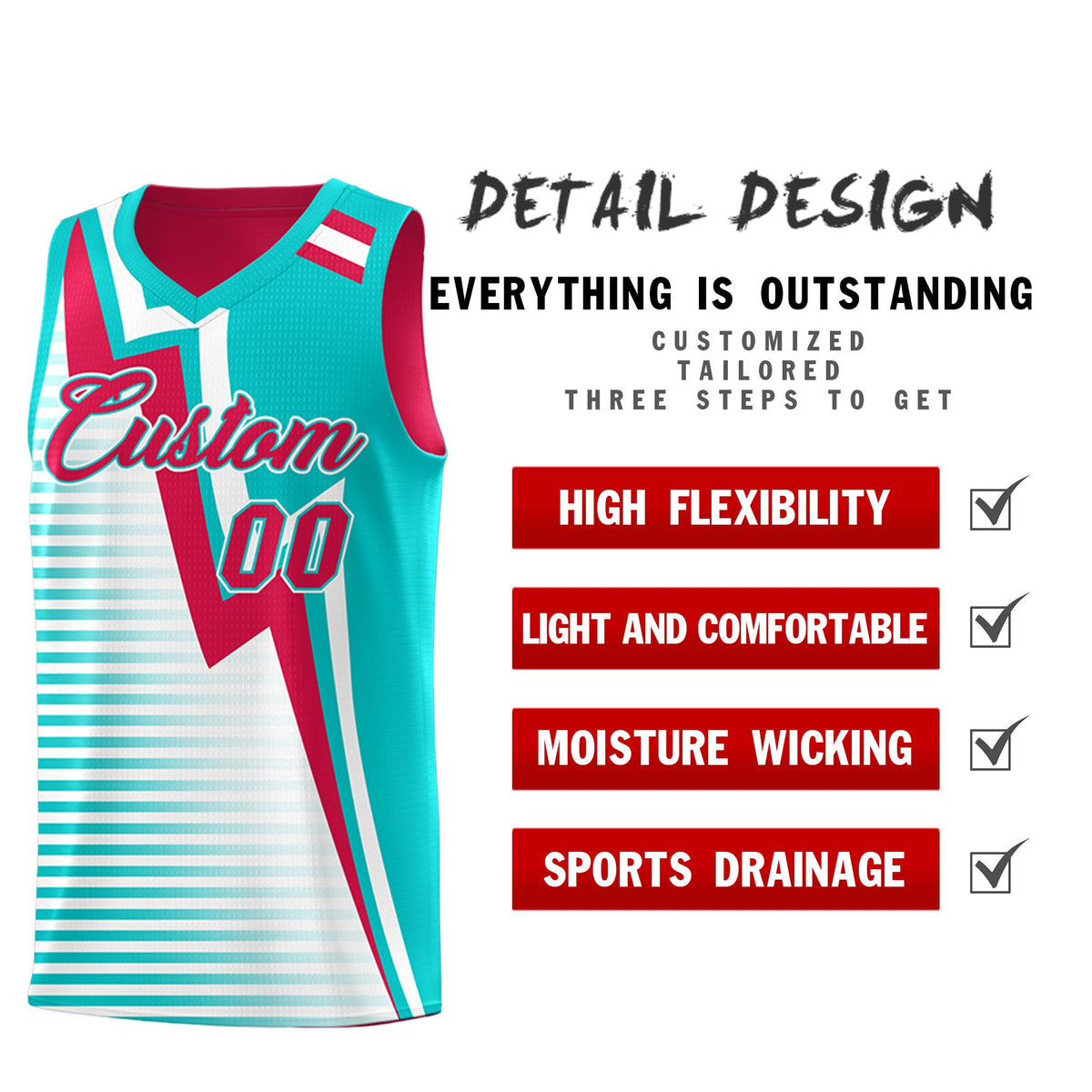 Custom Red Aqua White Gradient Stripes Lightning Pattern Reversible Sets Basketball Jersey| KXKSHOP