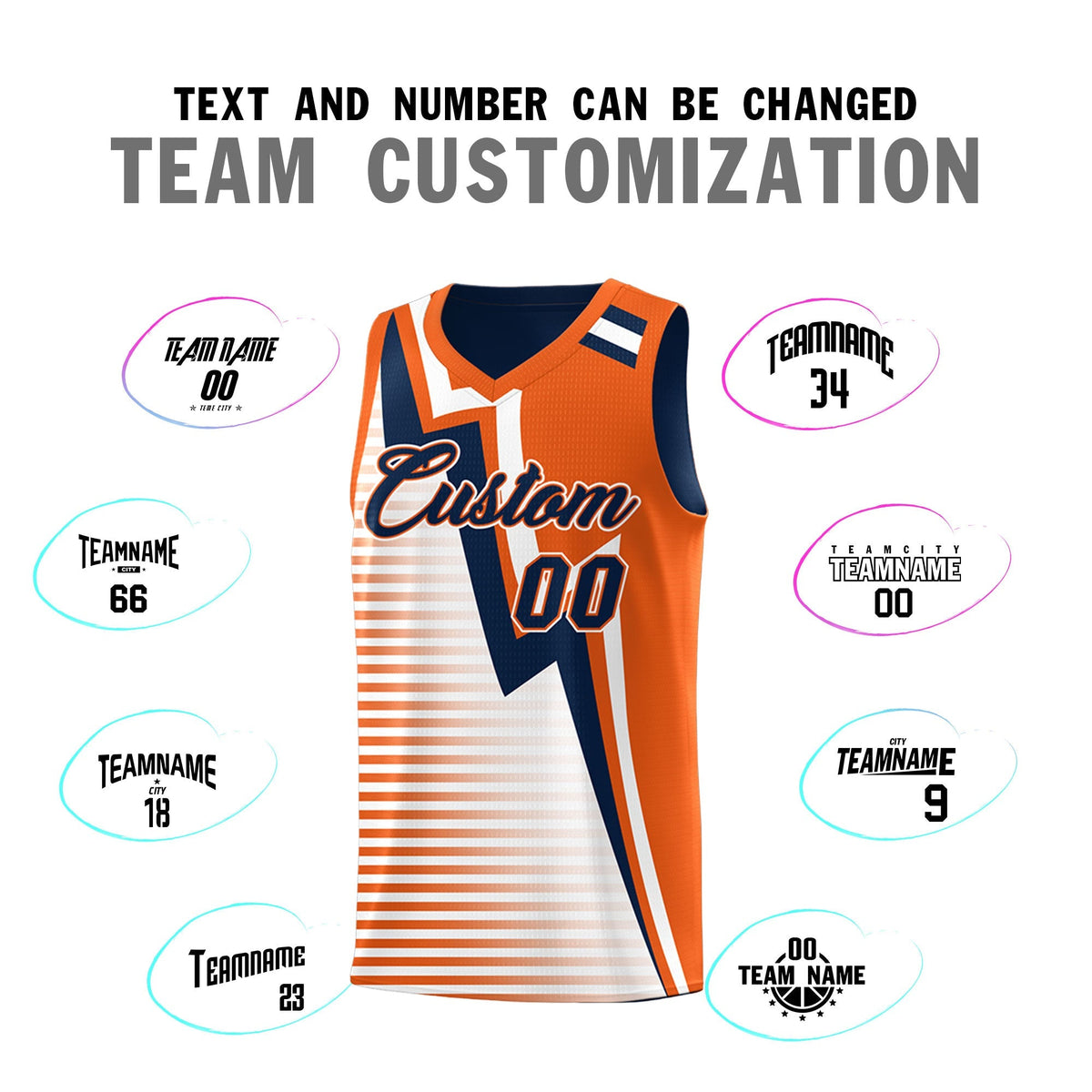 Custom Navy Orange White Gradient Stripes Lightning Pattern Reversible Sets Basketball Jersey| KXKSHOP