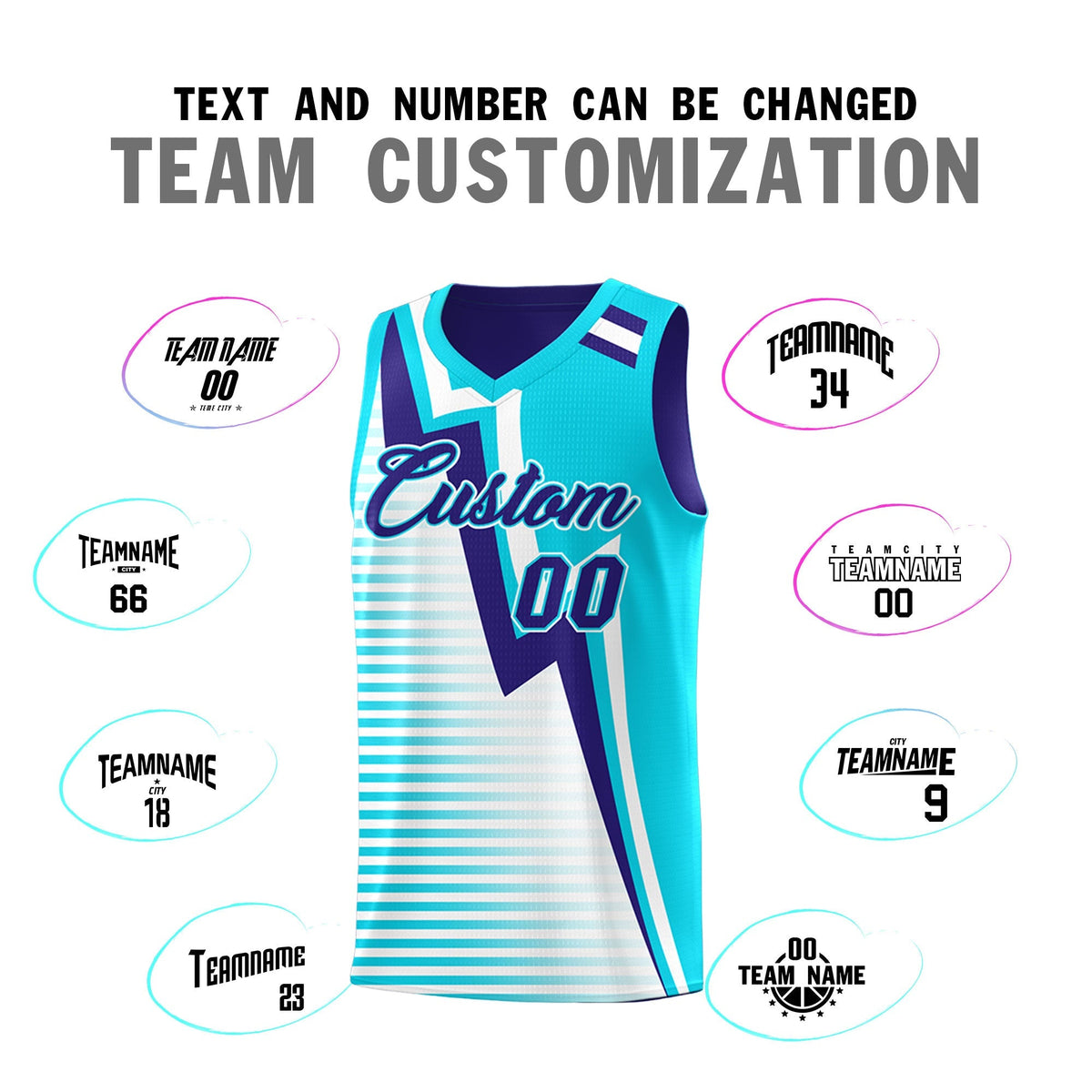 Custom Sky Blue Royal White Gradient Stripes Lightning Pattern Reversible Sets Basketball Jersey| KXKSHOP