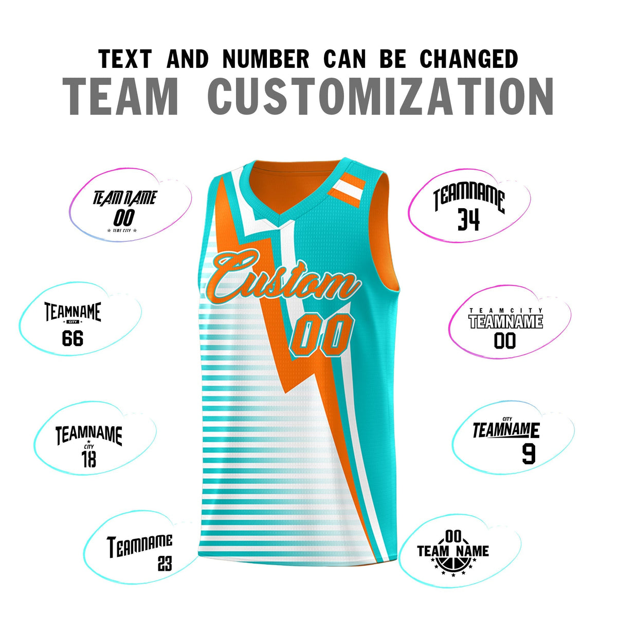 Custom Orange Aqua White Gradient Stripes Lightning Pattern Reversible Sets Basketball Jersey| KXKSHOP