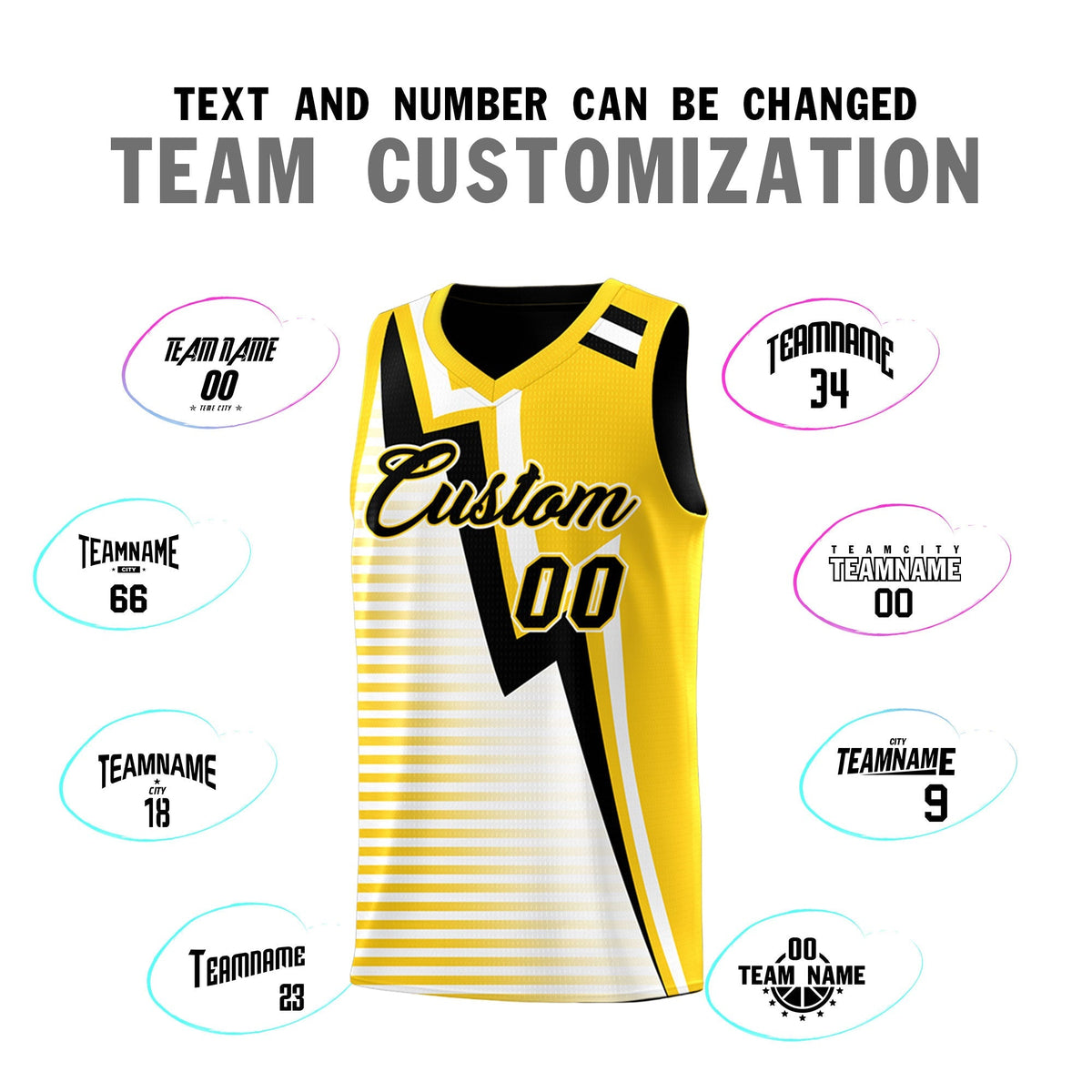 Custom Black Gold White Gradient Stripes Lightning Pattern Reversible Sets Basketball Jersey| KXKSHOP