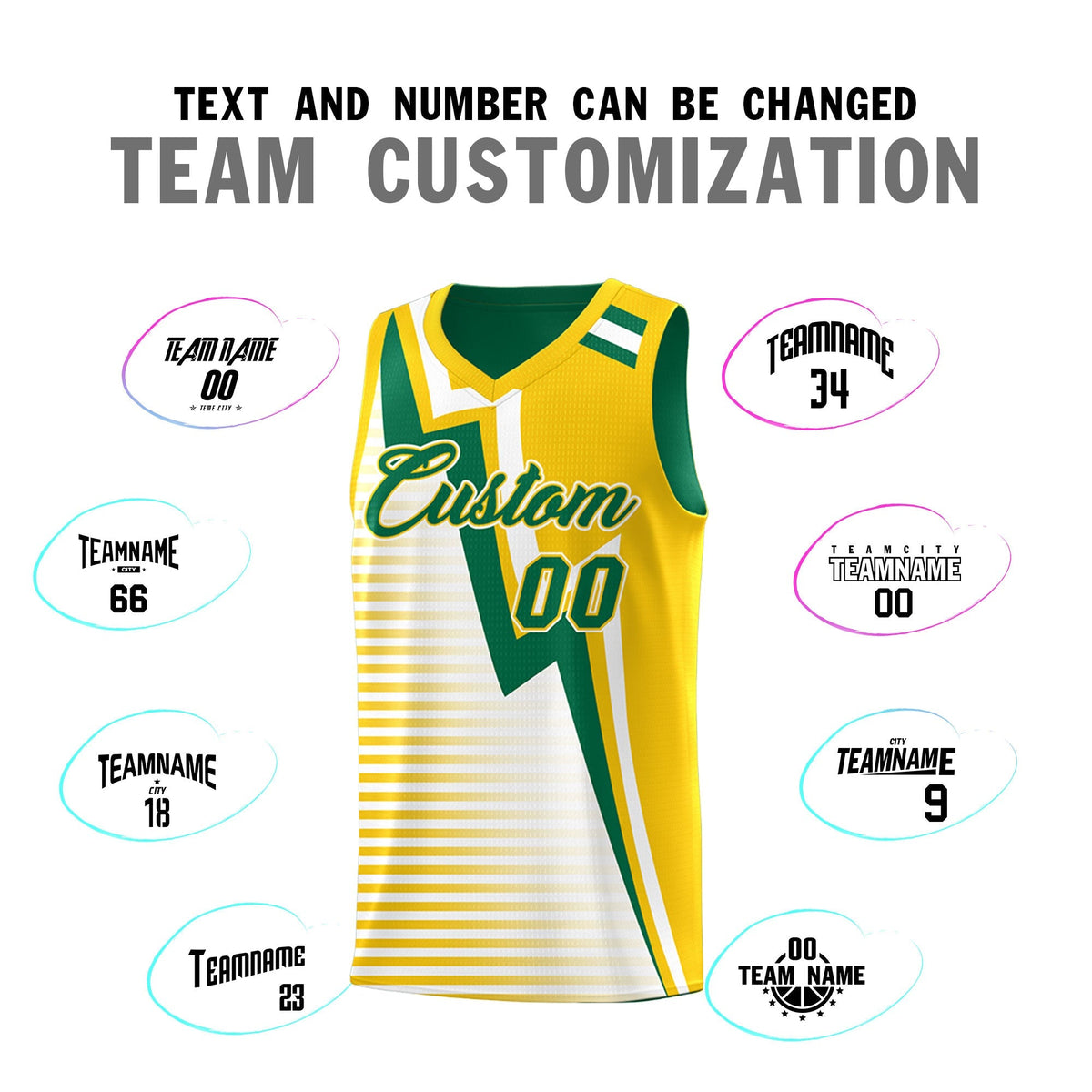 Custom Kelly Green Gold White Gradient Stripes Lightning Pattern Reversible Sets Basketball Jersey| KXKSHOP