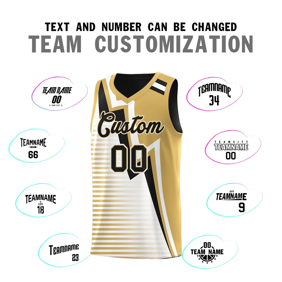 Custom Black Old Gold White Gradient Stripes Lightning Pattern Reversible Sets Basketball Jersey| KXKSHOP