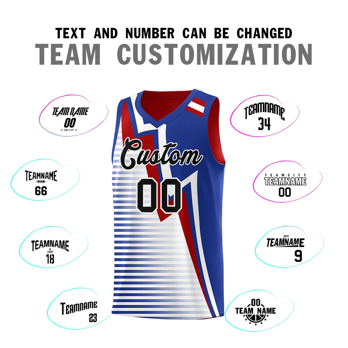 Custom Red Royal Blue White Gradient Stripes Lightning Pattern Reversible Sets Basketball Jersey| KXKSHOP
