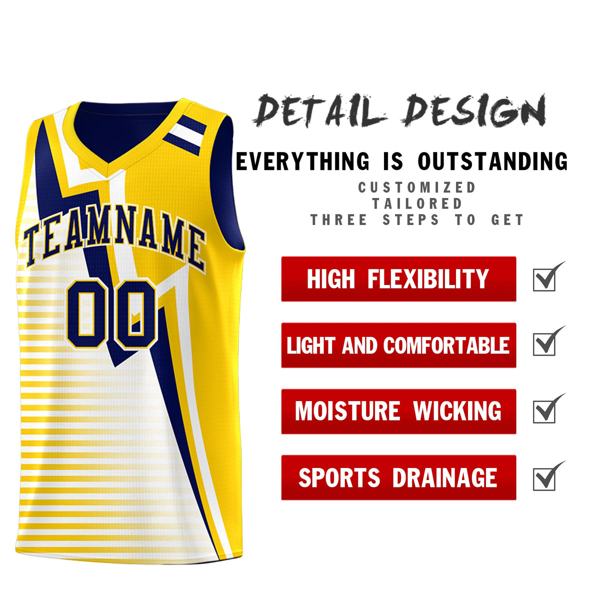 Custom Navy Gold White Gradient Stripes Lightning Pattern Reversible Sets Basketball Jersey| KXKSHOP