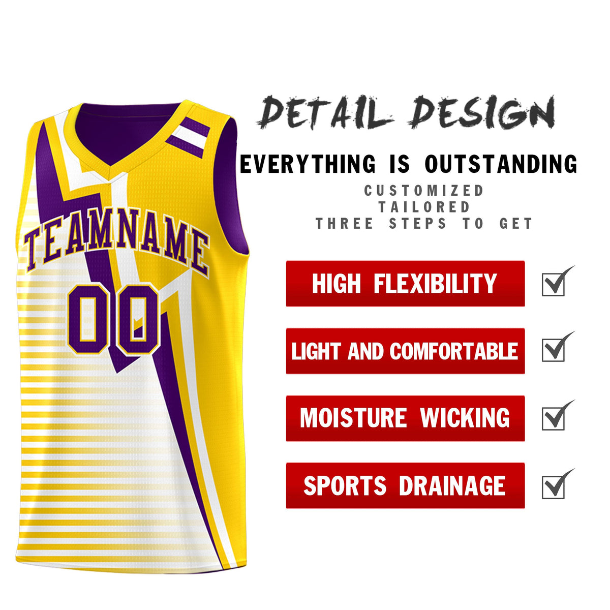 Custom Purple Gold White Gradient Stripes Lightning Pattern Reversible Sets Basketball Jersey| KXKSHOP