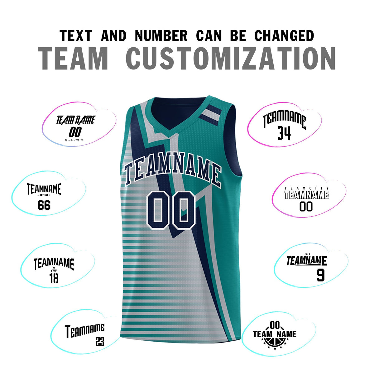 Custom Navy Teal Gray Gradient Stripes Lightning Pattern Reversible Sets Basketball Jersey| KXKSHOP