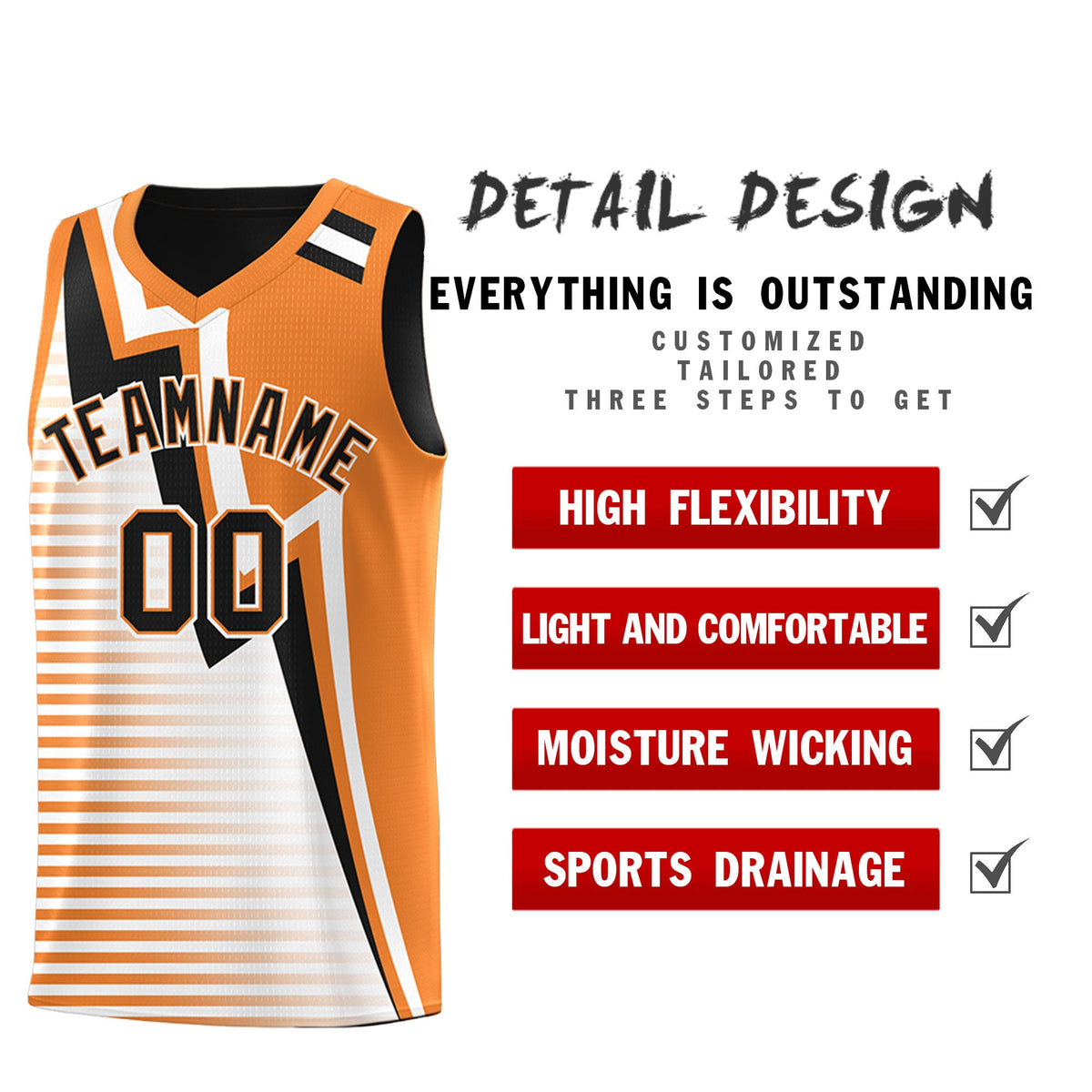Custom Black Gold Orange White Gradient Stripes Lightning Pattern Reversible Sets Basketball Jersey| KXKSHOP
