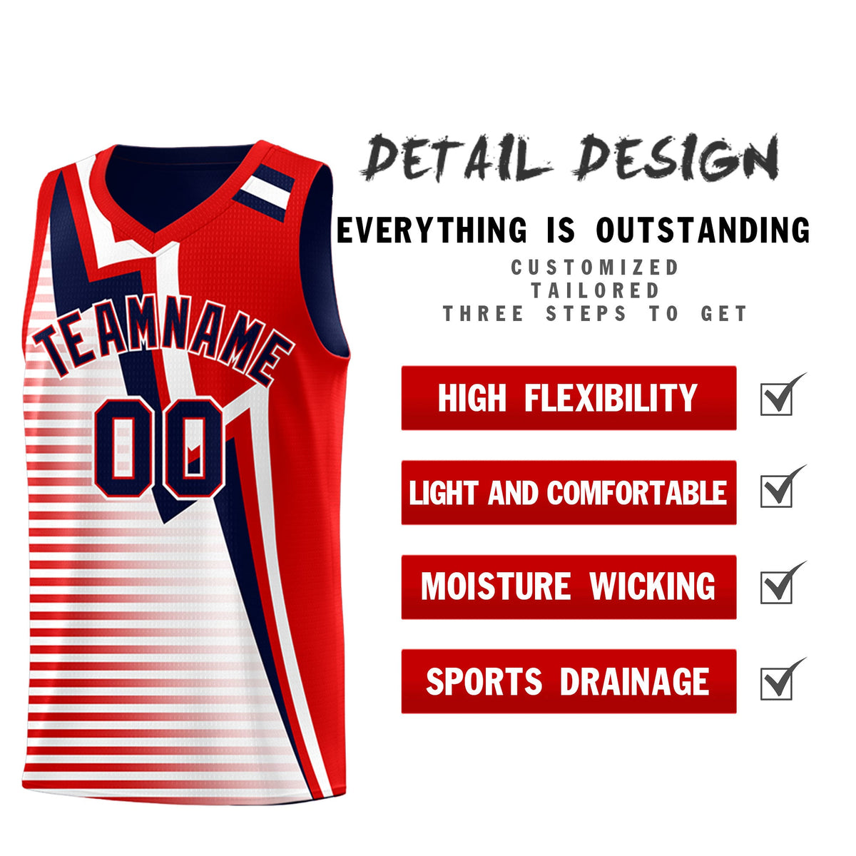 Custom Navy Red White Gradient Stripes Lightning Pattern Reversible Sets Basketball Jersey| KXKSHOP