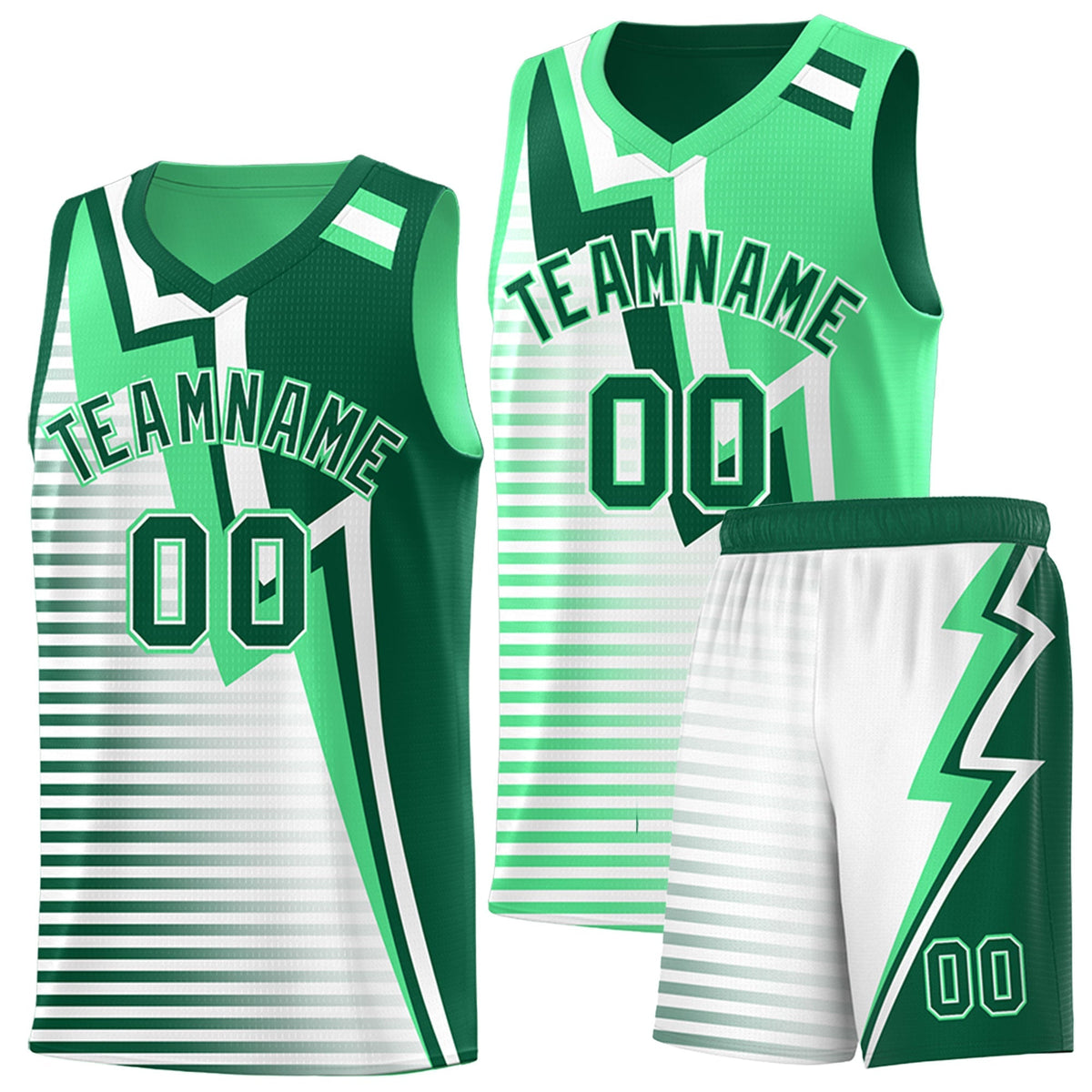 Custom Kelly Green Green White Gradient Stripes Lightning Pattern Reversible Sets Basketball Jersey| KXKSHOP