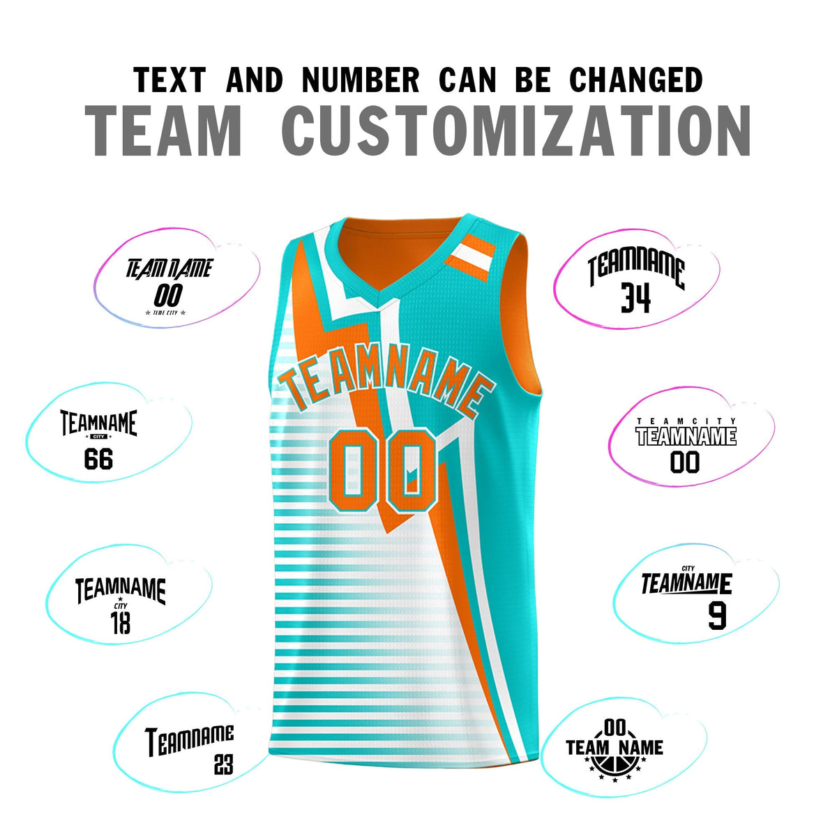 Custom Orange Aqua White Gradient Stripes Lightning Pattern Reversible Sets Basketball Jersey| KXKSHOP