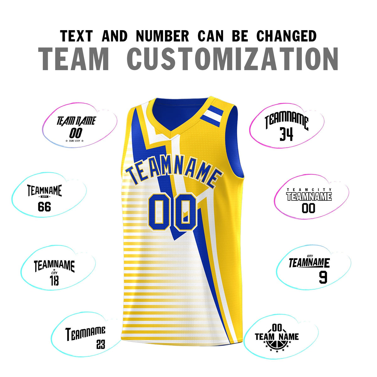 Custom Royal Blue Gold White Gradient Stripes Lightning Pattern Reversible Sets Basketball Jersey| KXKSHOP