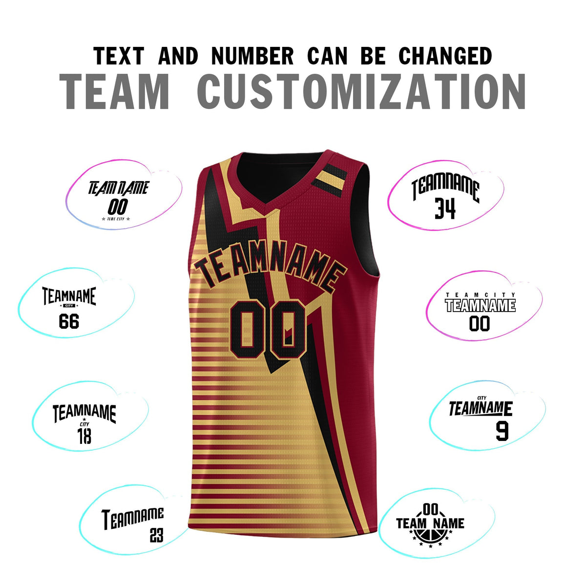 Custom Black Old Gold Crimson Gradient Stripes Lightning Pattern Reversible Sets Basketball Jersey| KXKSHOP