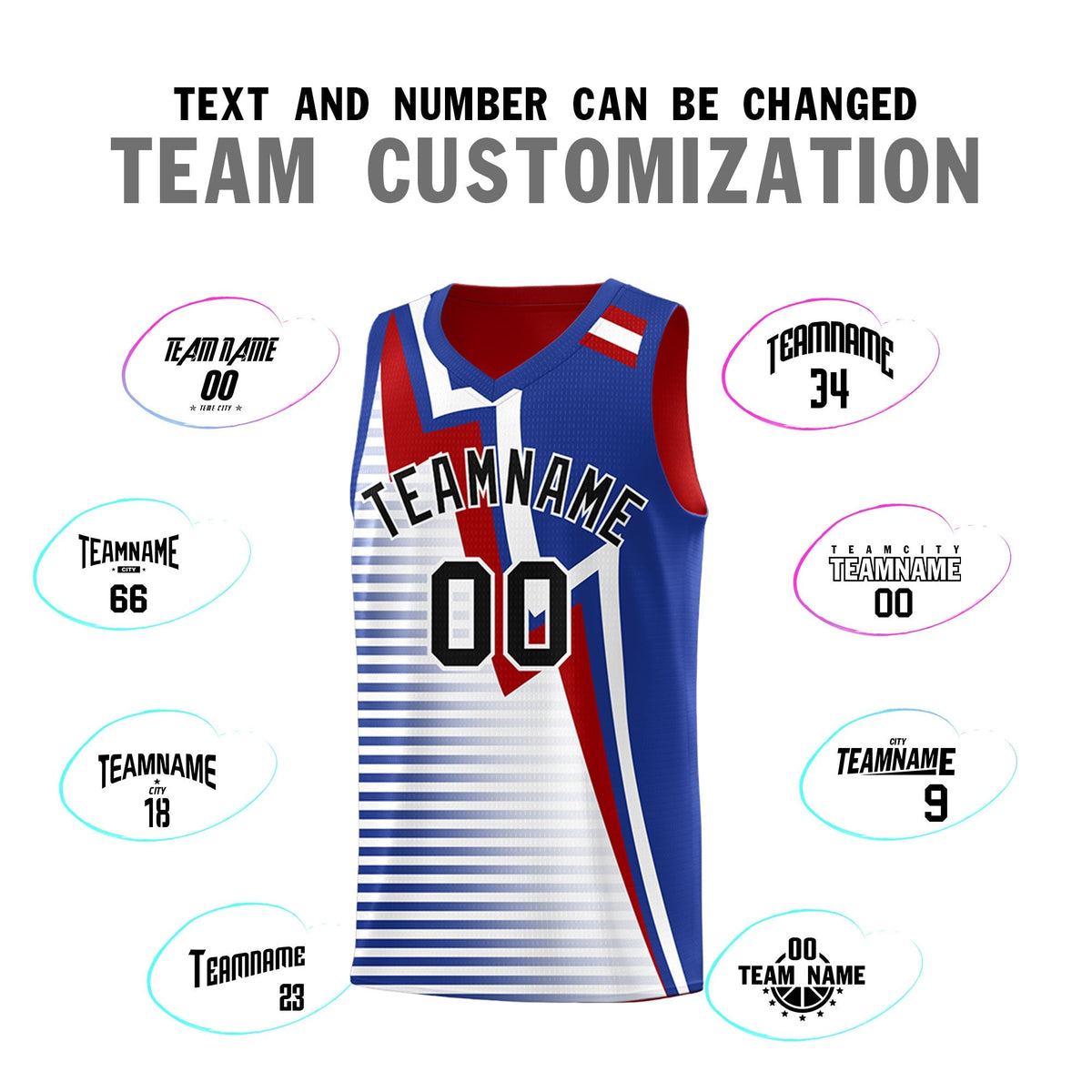 Custom Red Royal Blue White Gradient Stripes Lightning Pattern Reversible Sets Basketball Jersey| KXKSHOP