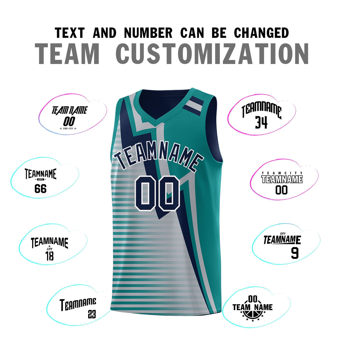 Custom Navy Teal Gray Gradient Stripes Lightning Pattern Reversible Sets Basketball Jersey| KXKSHOP