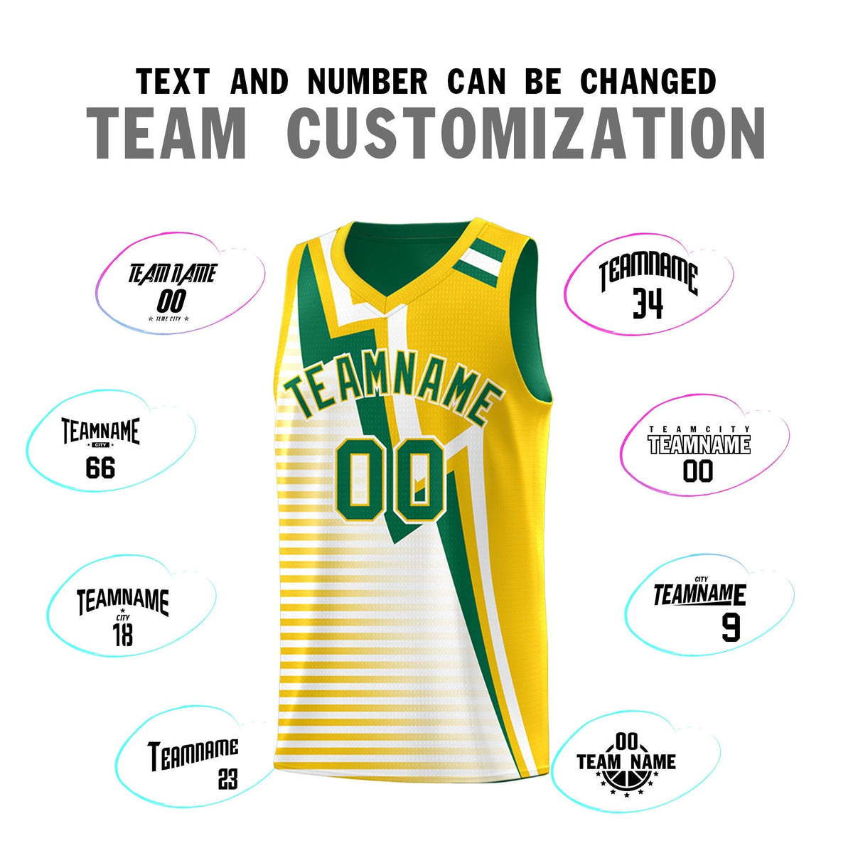 Custom Kelly Green Gold White Gradient Stripes Lightning Pattern Reversible Sets Basketball Jersey| KXKSHOP