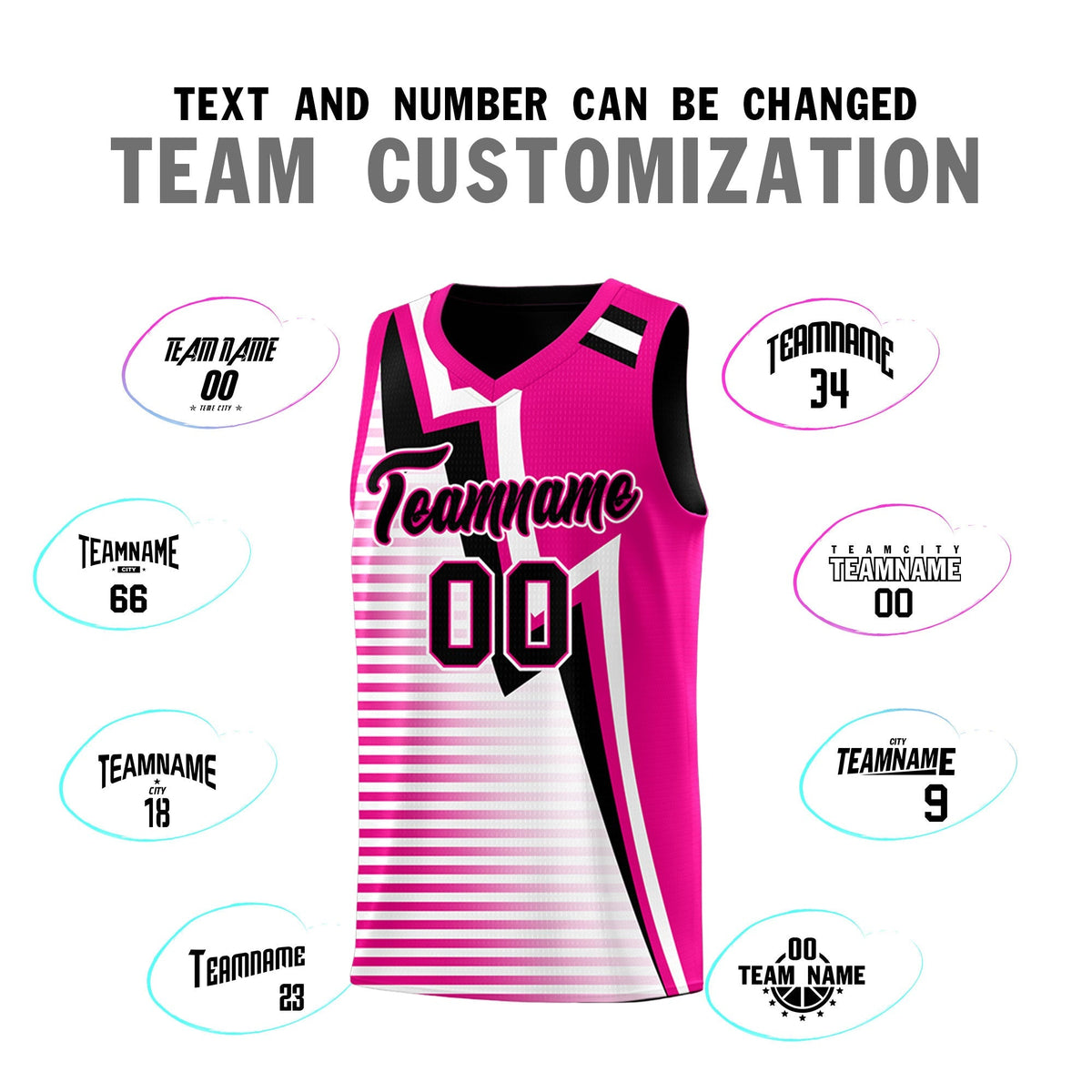 Custom Black Pink White Gradient Stripes Lightning Pattern Reversible Sets Basketball Jersey| KXKSHOP