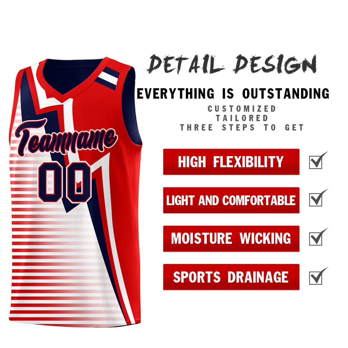 Custom Navy Red White Gradient Stripes Lightning Pattern Reversible Sets Basketball Jersey| KXKSHOP