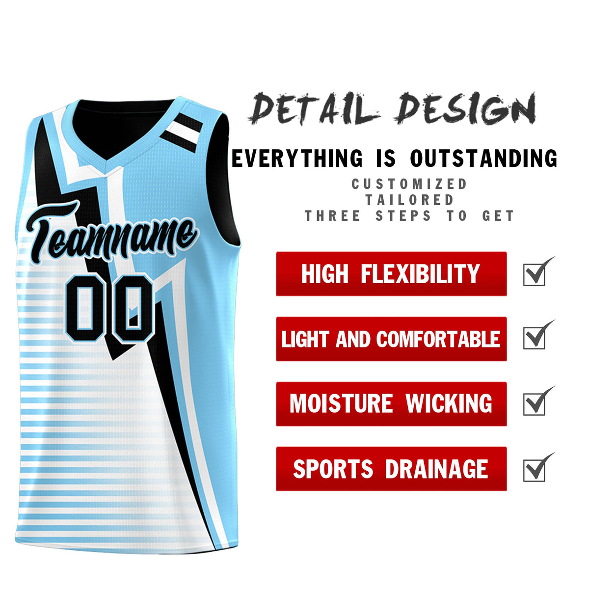 Custom Black Light Blue White Gradient Stripes Lightning Pattern Reversible Sets Basketball Jersey| KXKSHOP