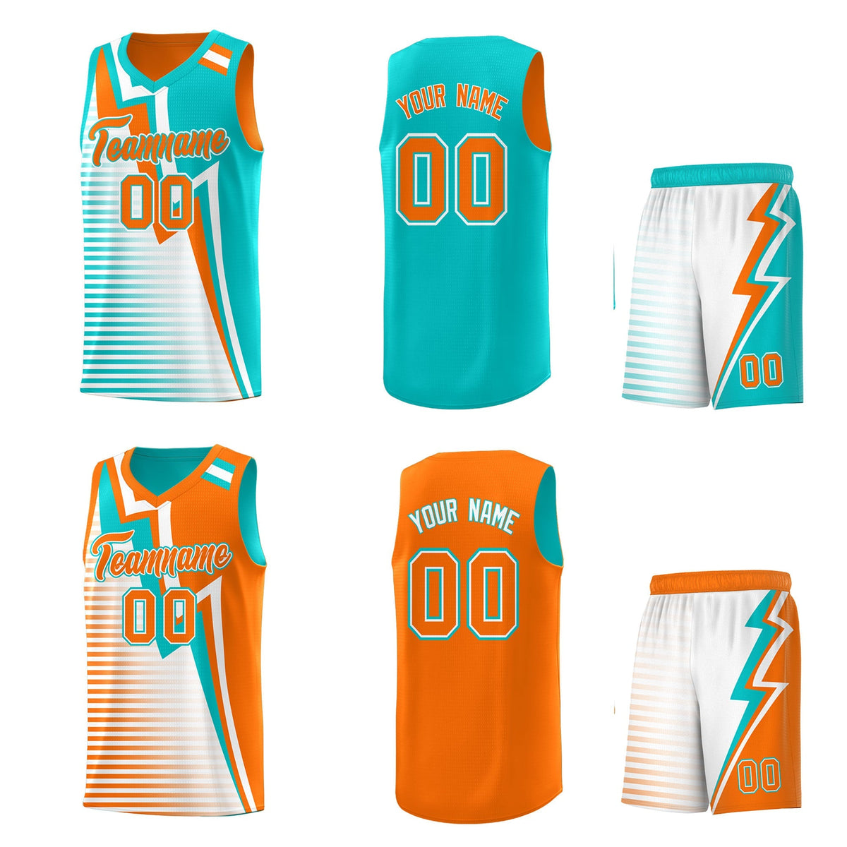Custom Orange Aqua White Gradient Stripes Lightning Pattern Reversible Sets Basketball Jersey| KXKSHOP