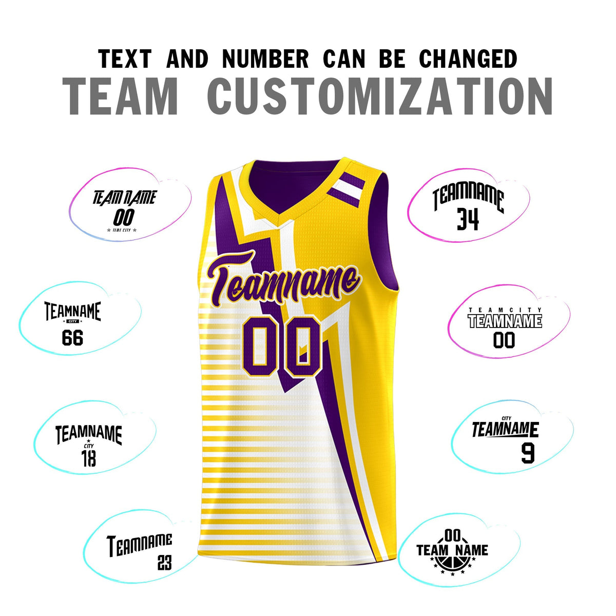 Custom Purple Gold White Gradient Stripes Lightning Pattern Reversible Sets Basketball Jersey| KXKSHOP