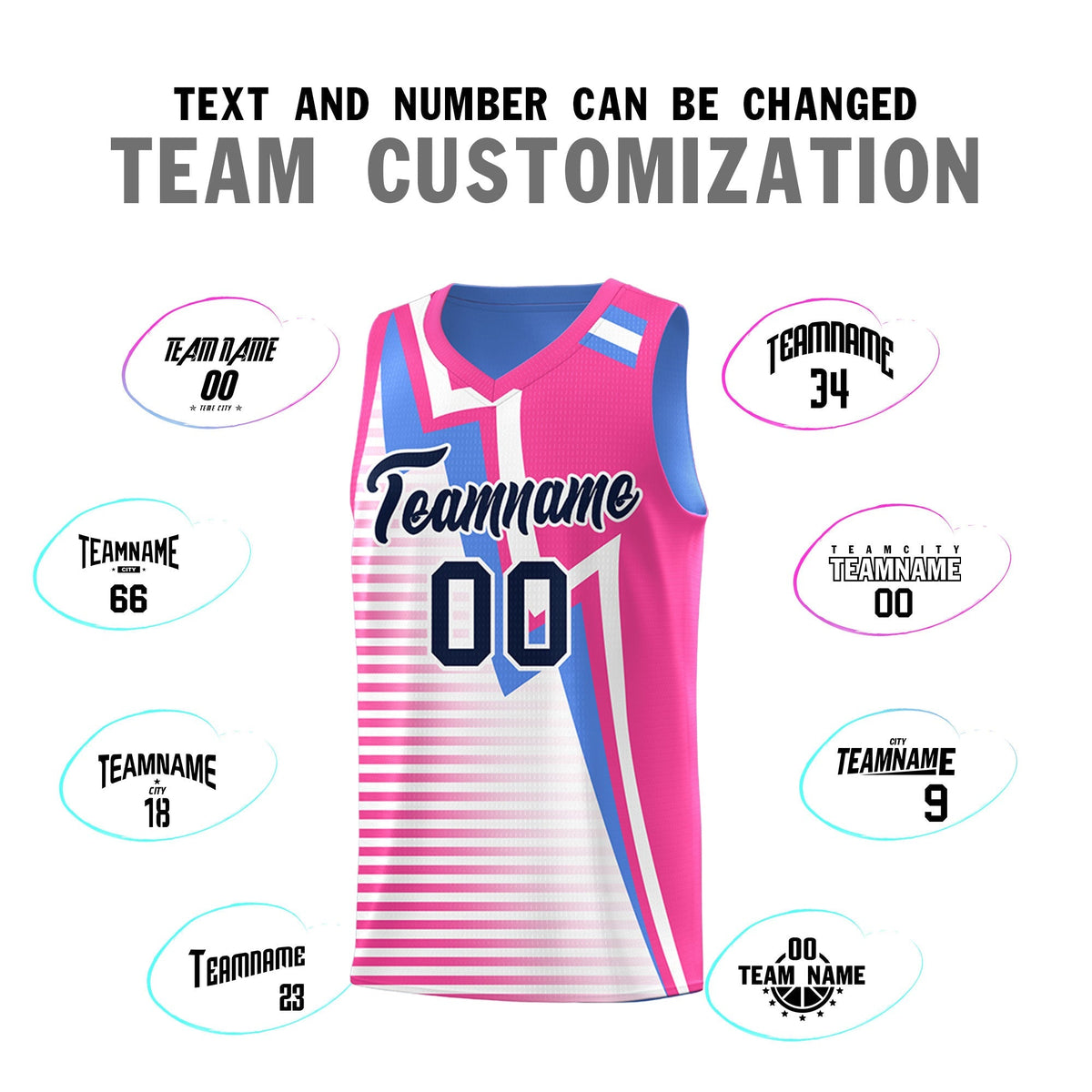 Custom Powder Blue Pink White Gradient Stripes Lightning Pattern Reversible Sets Basketball Jersey| KXKSHOP