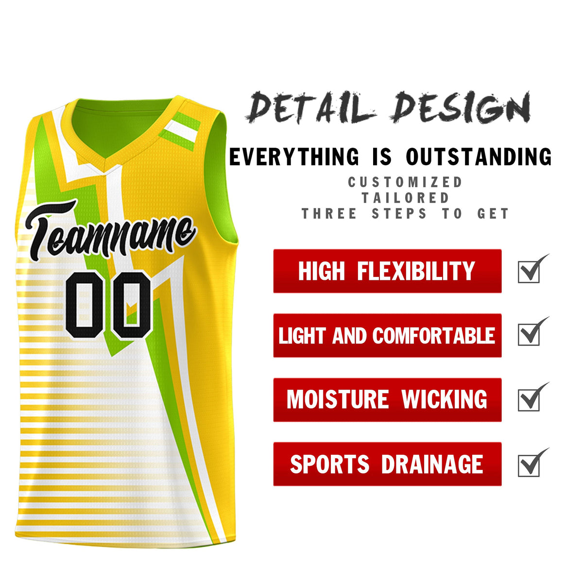 Custom Neon Green Gold White Gradient Stripes Lightning Pattern Reversible Sets Basketball Jersey| KXKSHOP