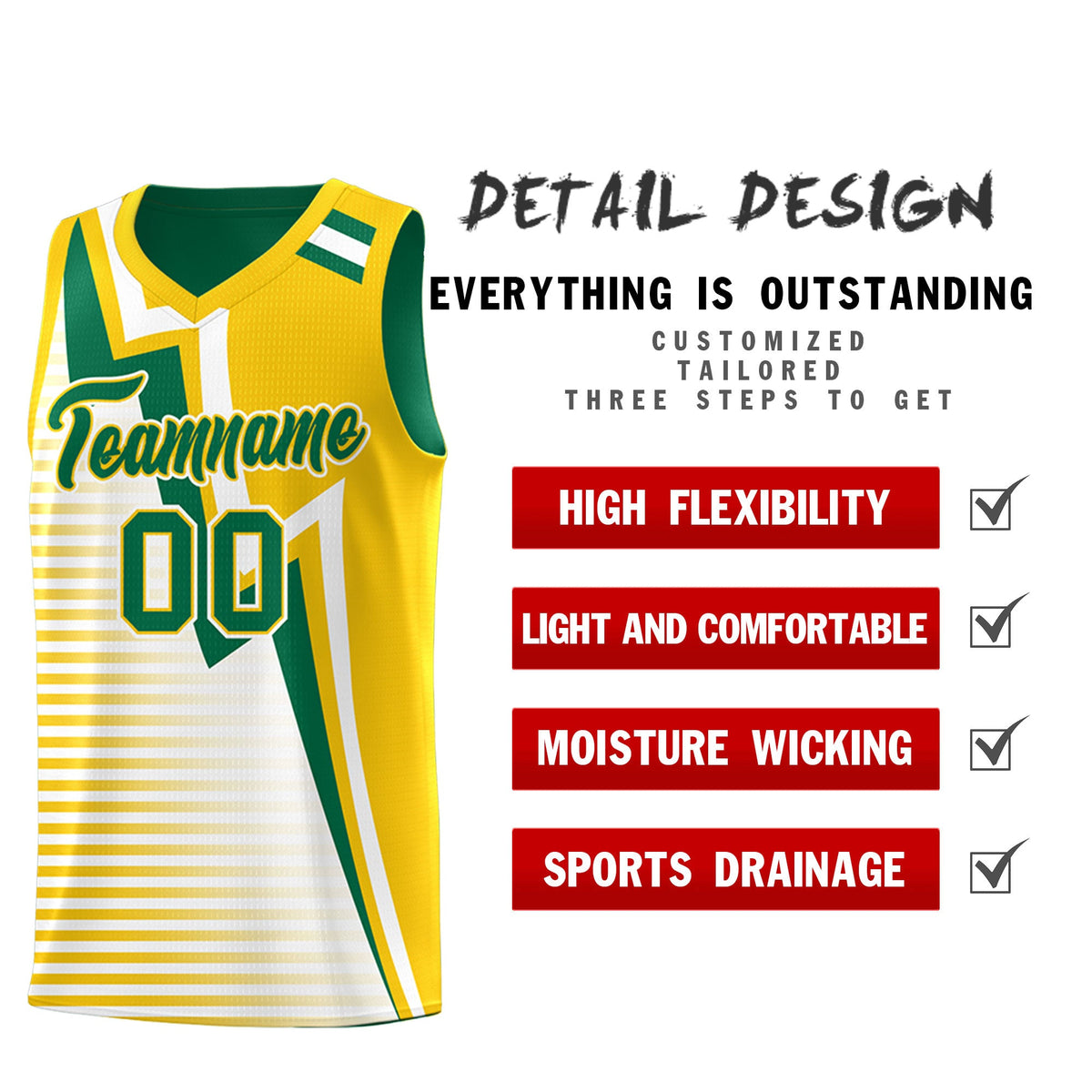 Custom Kelly Green Gold White Gradient Stripes Lightning Pattern Reversible Sets Basketball Jersey| KXKSHOP