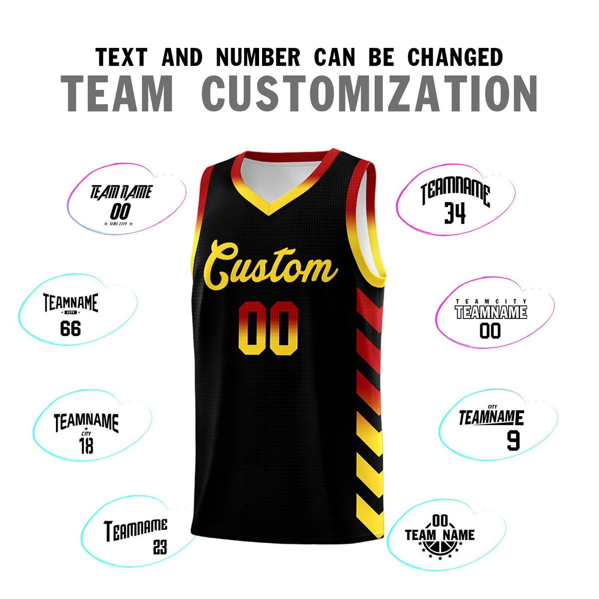 Custom White Black Reversible Basketball Jersey Kits - Side Arrow Red Gold Gradient