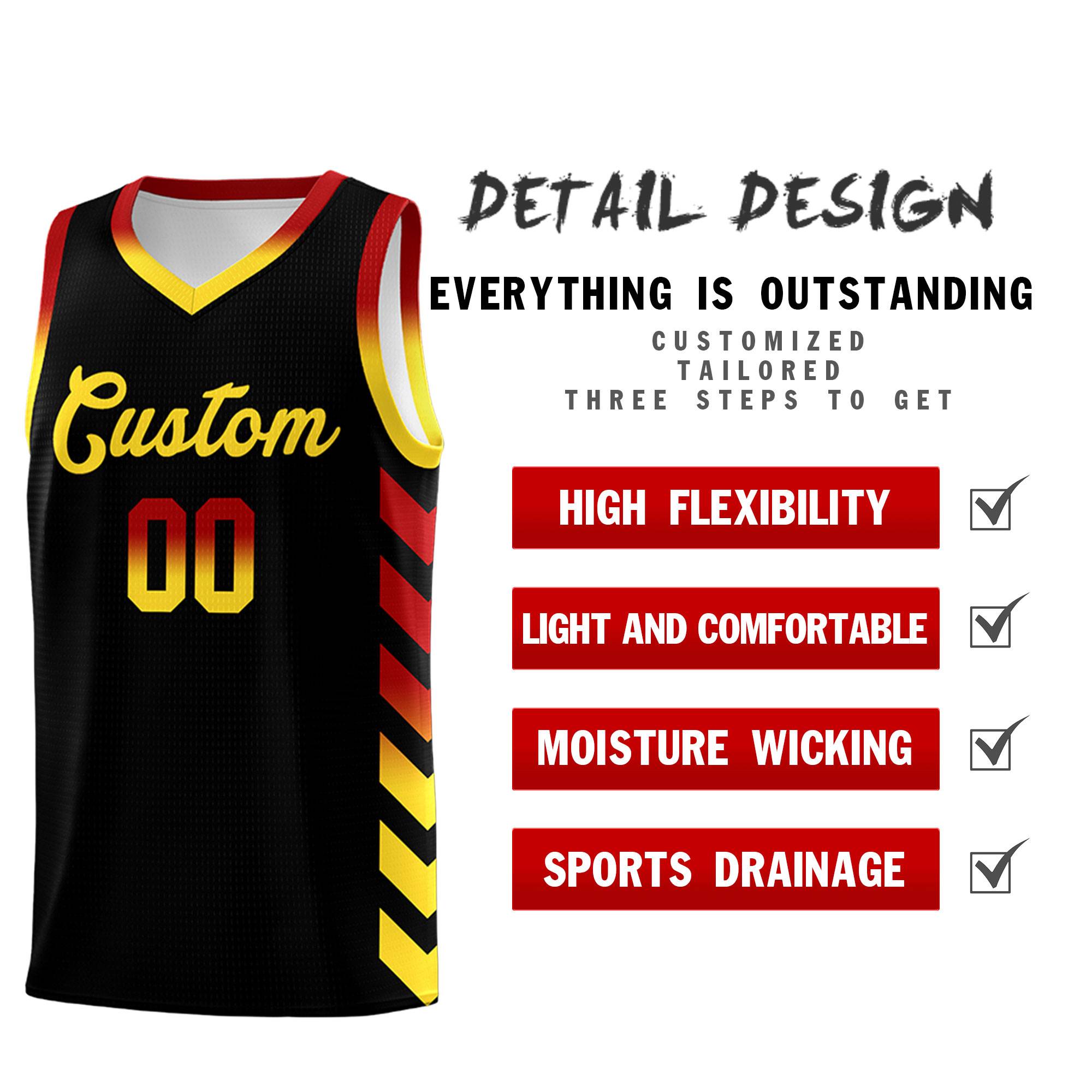 Custom White Black Reversible Basketball Jersey Kits - Side Arrow Red Gold Gradient