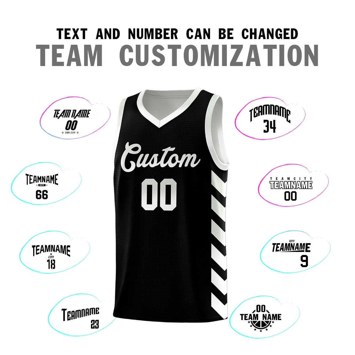Custom White Black Reversible Basketball Jersey Kits - Side Arrow Black Gray Gradient